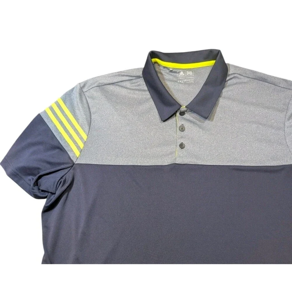 Adidas Golf Polo Shirt 3-Stripes Color Blocked Mens 2XL Blue Green Stripes
